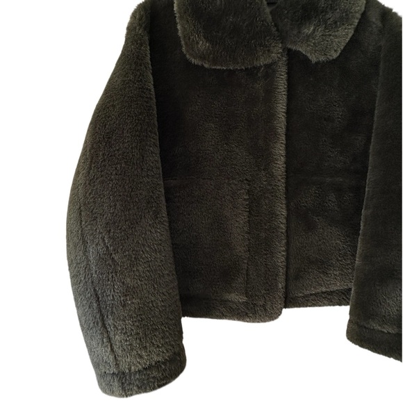 ZARA | NWOT FAUX FUR JACKET ZW COLLECTION DARK GREEN KHAKI TEDDY COAT | EXTRA SM - Picture 4 of 12